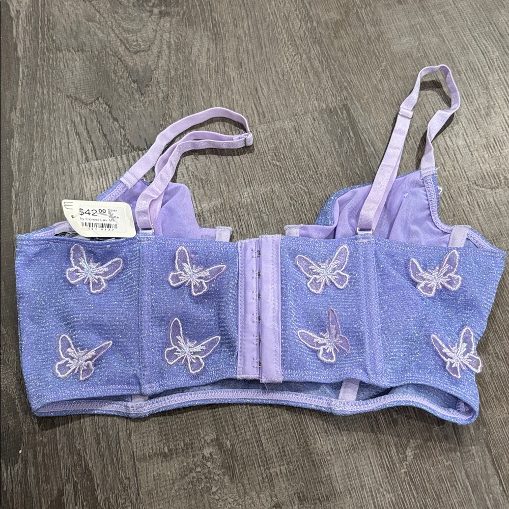 Sparkly Purple Bra Top w/ Pink Butterflies Rave EDM - Picture 3 of 4